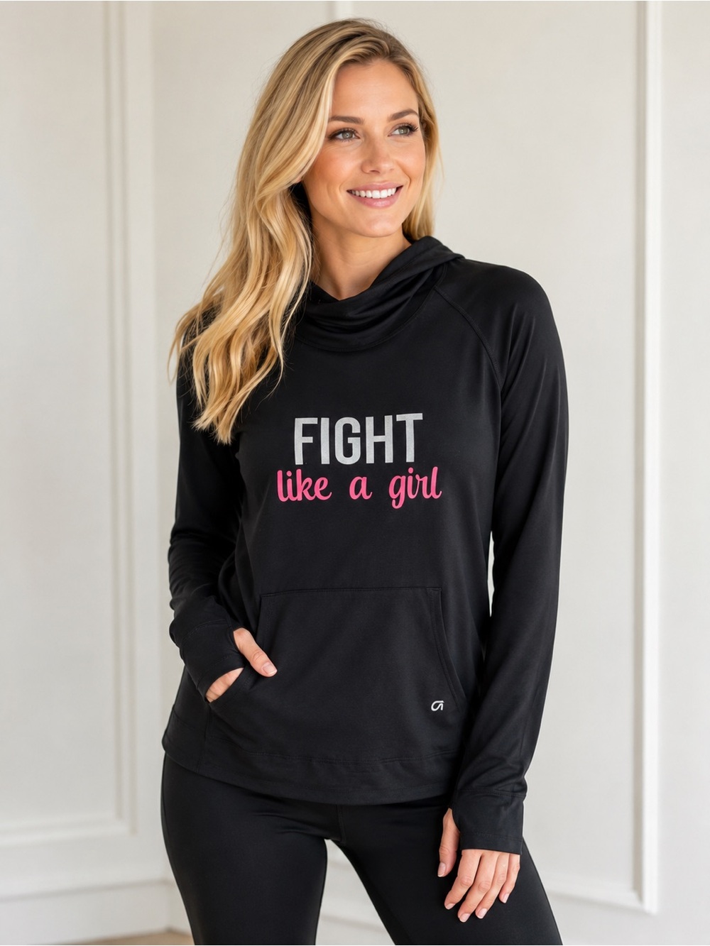 GAP Black Hoodie with 'Fight like a girl' Pink & White Graphic